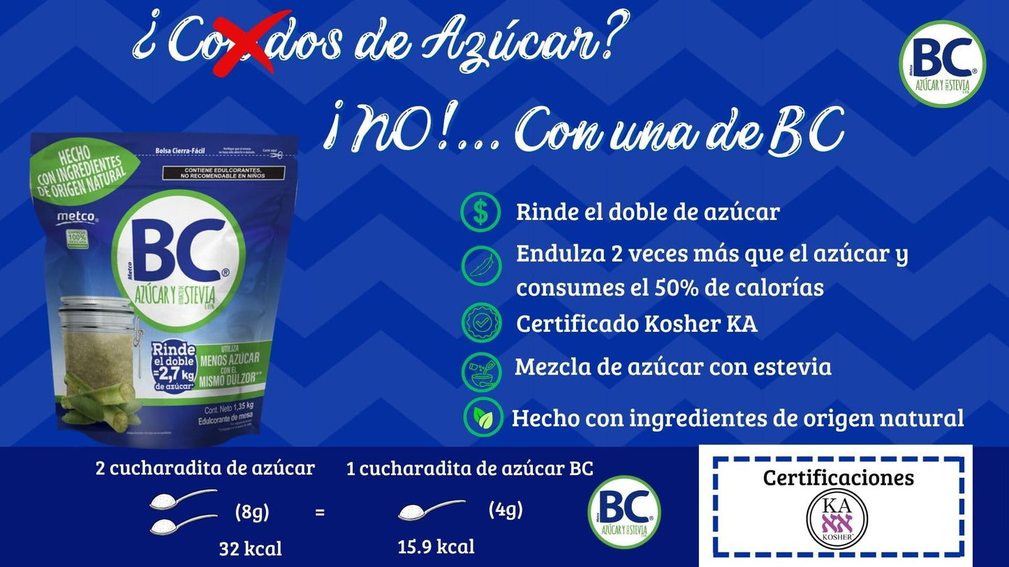 Azucar BC Bajo En Calorías, 3 kilogramos