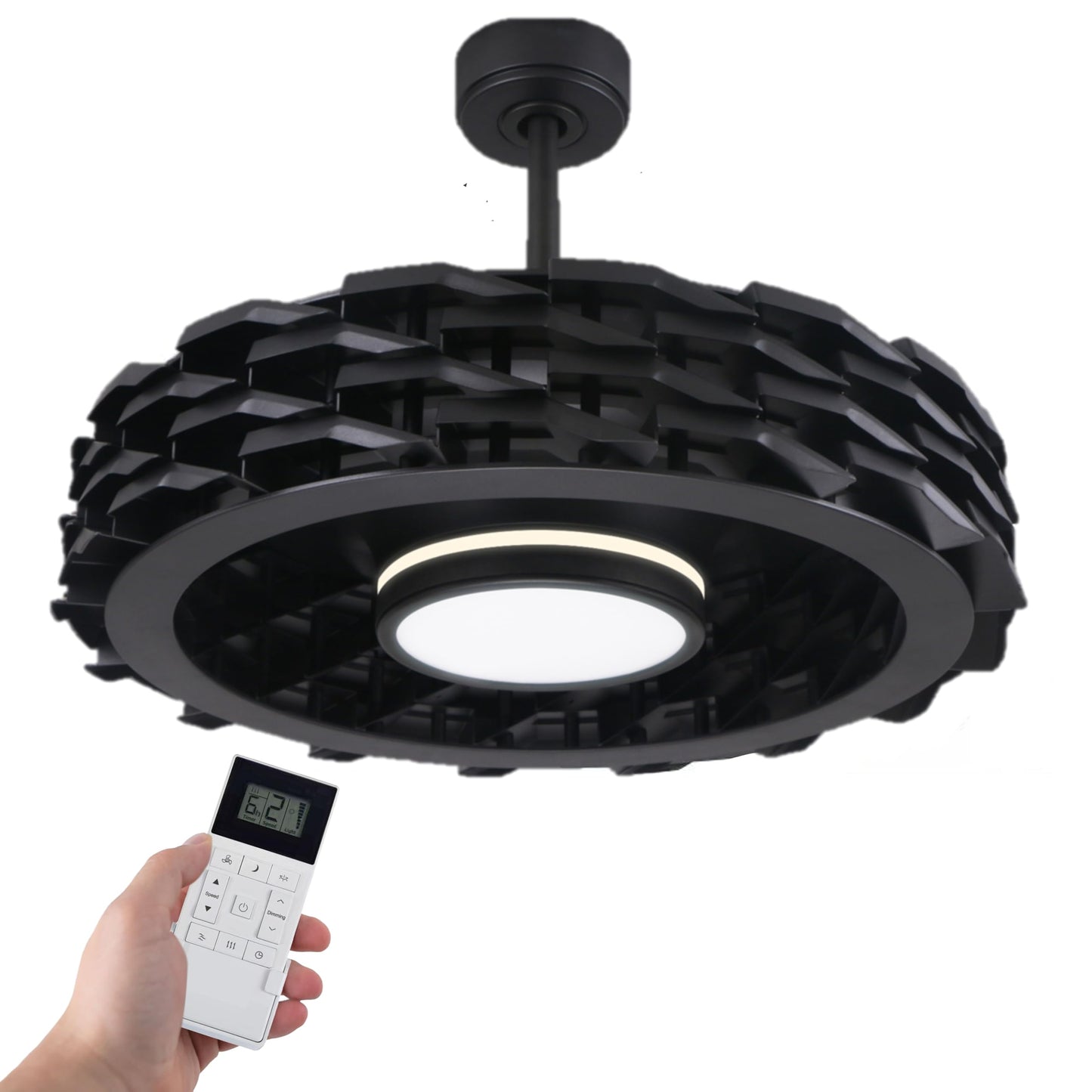 Todays Fans Ventilador de techo sin aspas con luces y mando a distancia, LUMIO - Ventilador de techo con barra descendente de perfil bajo o montaje empotrado con luces para recámara y más, LED