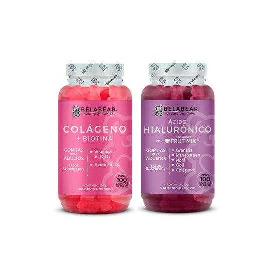 Gummisol Gomitas de Colágeno + Biotina Belabear 100 Gomitas Gomitas de Ácido Hialurónico Belabear 100 Gomitas Gomitas para Adultos Belabear Supelemento Alimenticio - 2 pack