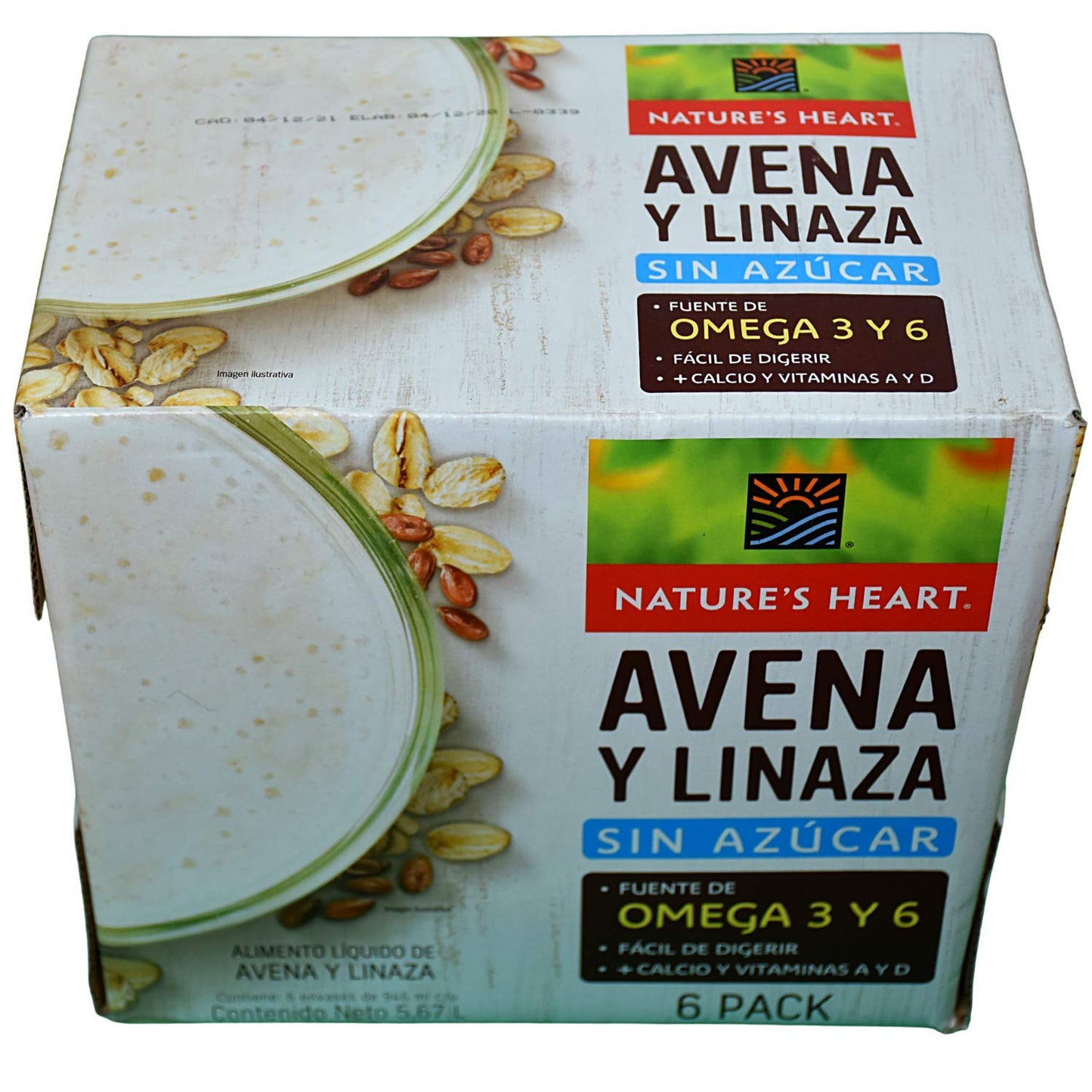 Natures Heart - Natures Heart Bebida sabor avena y linaza 6 Pack de 946 ml (5.67 litros). Sin Azúcar, Vegano