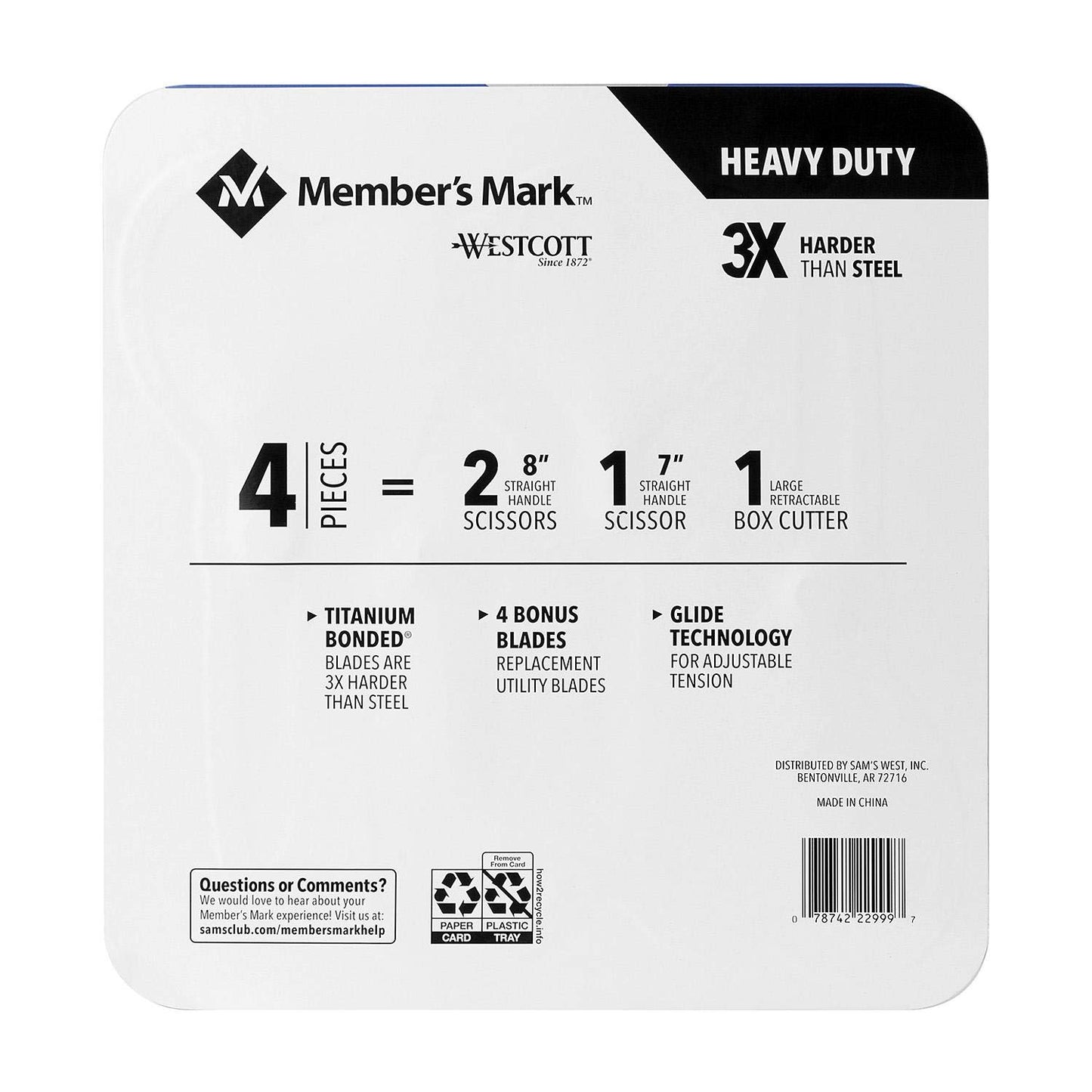 Members Mark - Member's Mark - Juego de tijeras y cortador de cajas (4 unidades), Marino