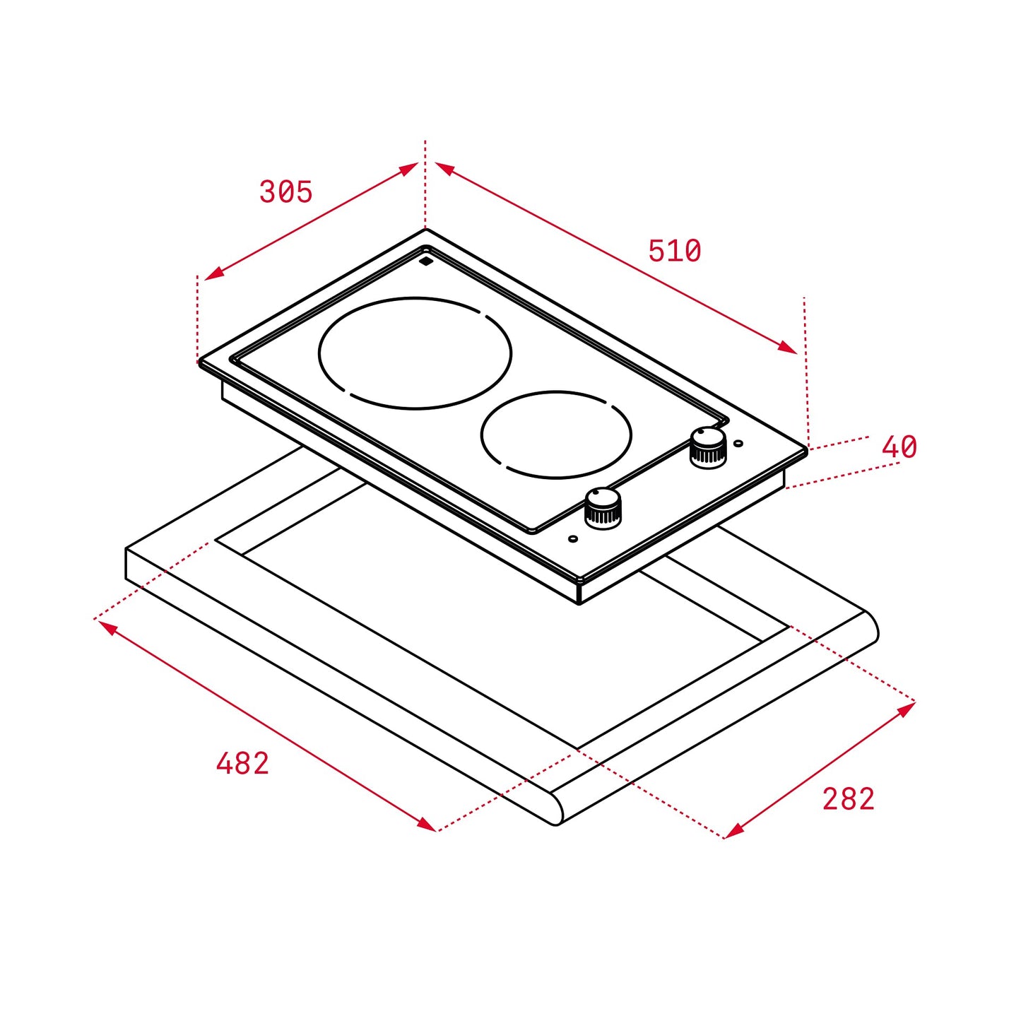 Teka EFX 30.1 2H Integrado Ceramic hob Negro, Acero inoxidable - Placa (Integrado, Cerámico, Vidrio y cerámica, Negro, Acero inoxidable, 1200 W, Alrededor)