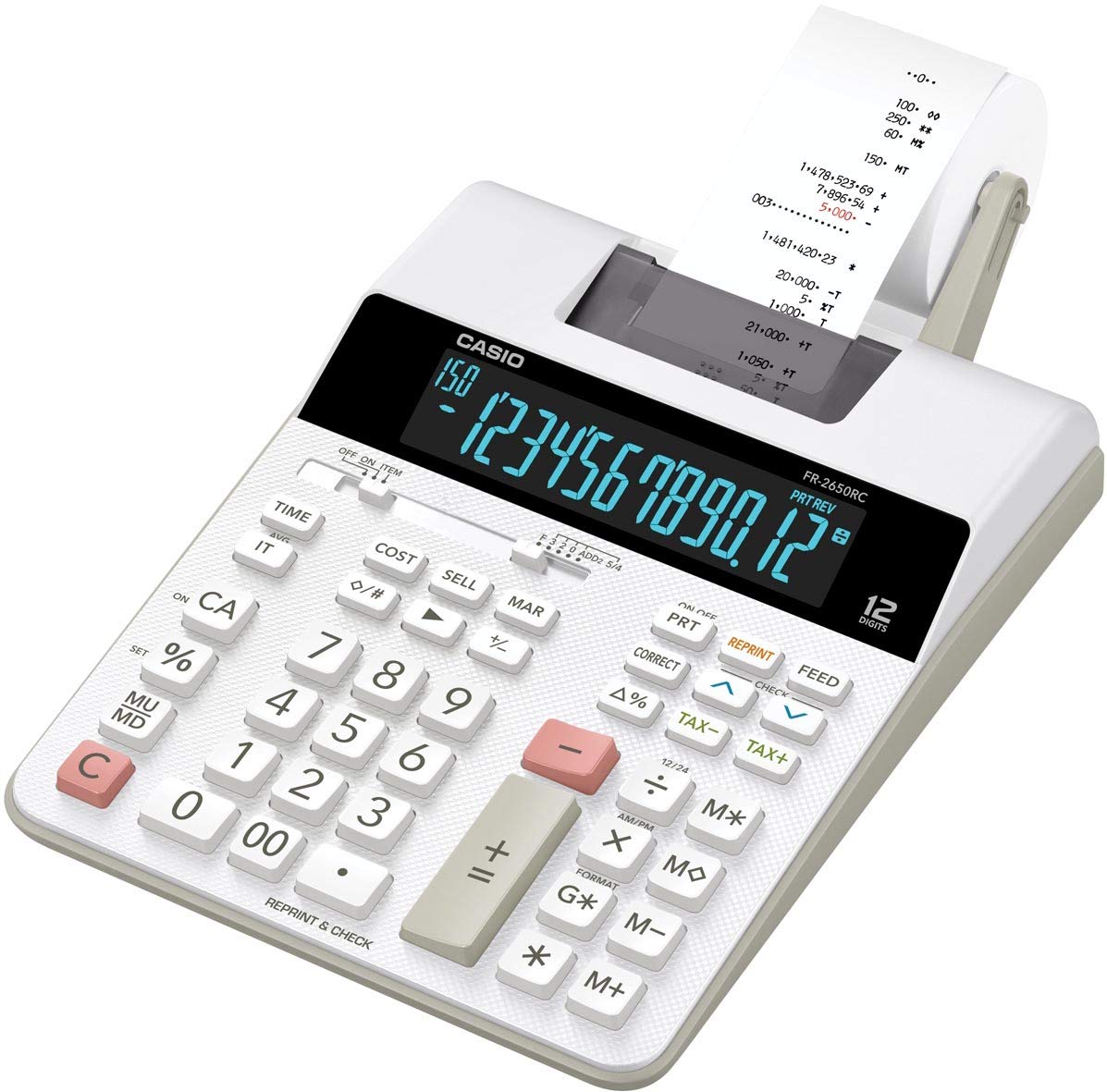 Casio FR-2650RC Calculadora de Escritorio Pantalla LCD DIGITRON de 12 dígitos, Gris