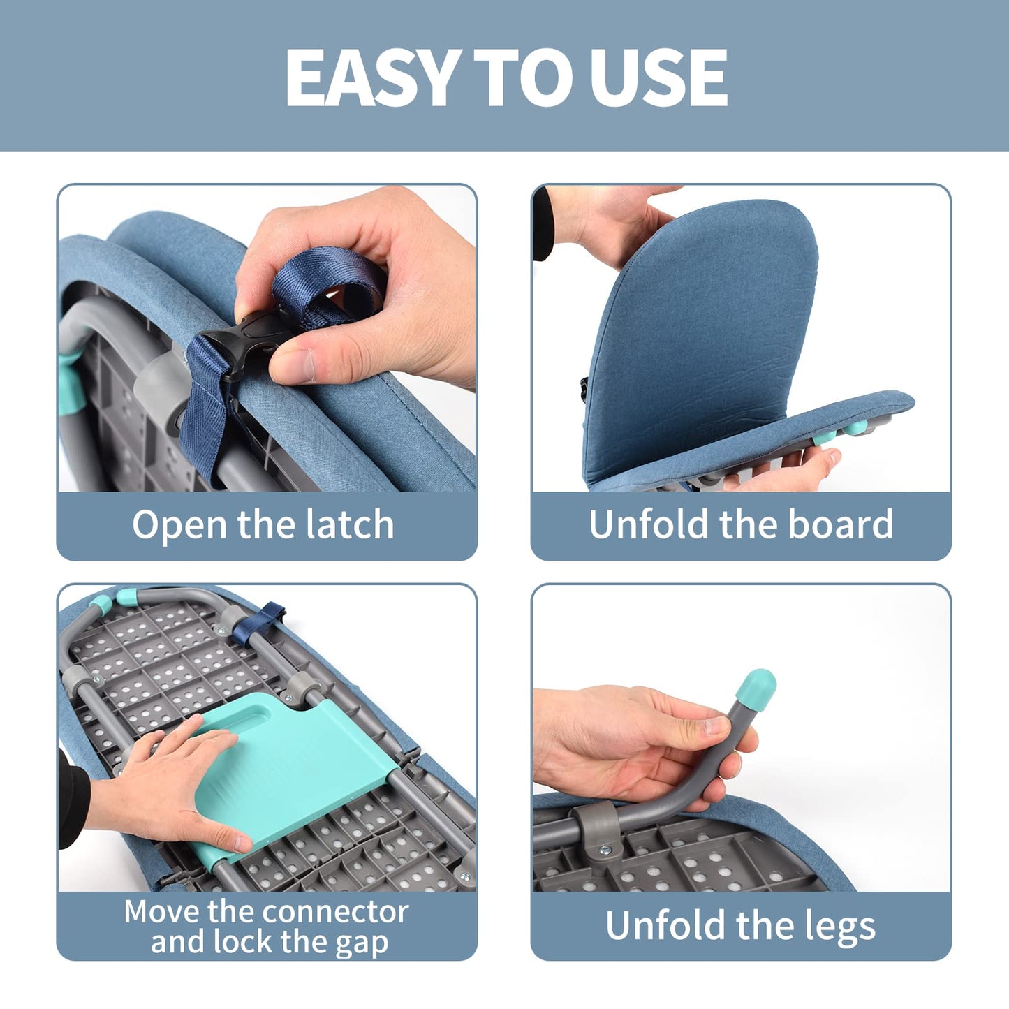 Tabla de planchar plegable, tabla de planchar de viaje con cubierta de tabla de planchar resistente al calor, se pliega fácilmente para un almacenamiento cómodo.