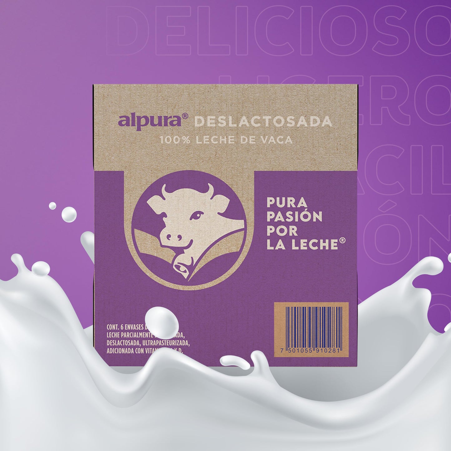 Alpura Leche Deslactosada 100% de vaca Ultrapasteurizada en Paquete de 6 piezas de 1.5 Litros cada una, Ligera, de fácil digestión y con un delicioso sabor