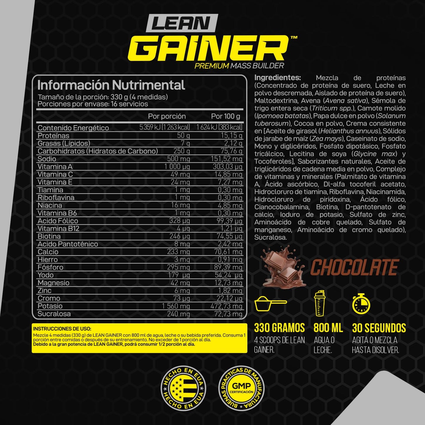 Forzagen | Ganador Lean Gainer | 50 g de Proteína | 250 g Carbs | 5.5 Servicios | Sabor Chocolate | Post Entenamiento | Carbs Naturales | 4lb (1.81 kg)