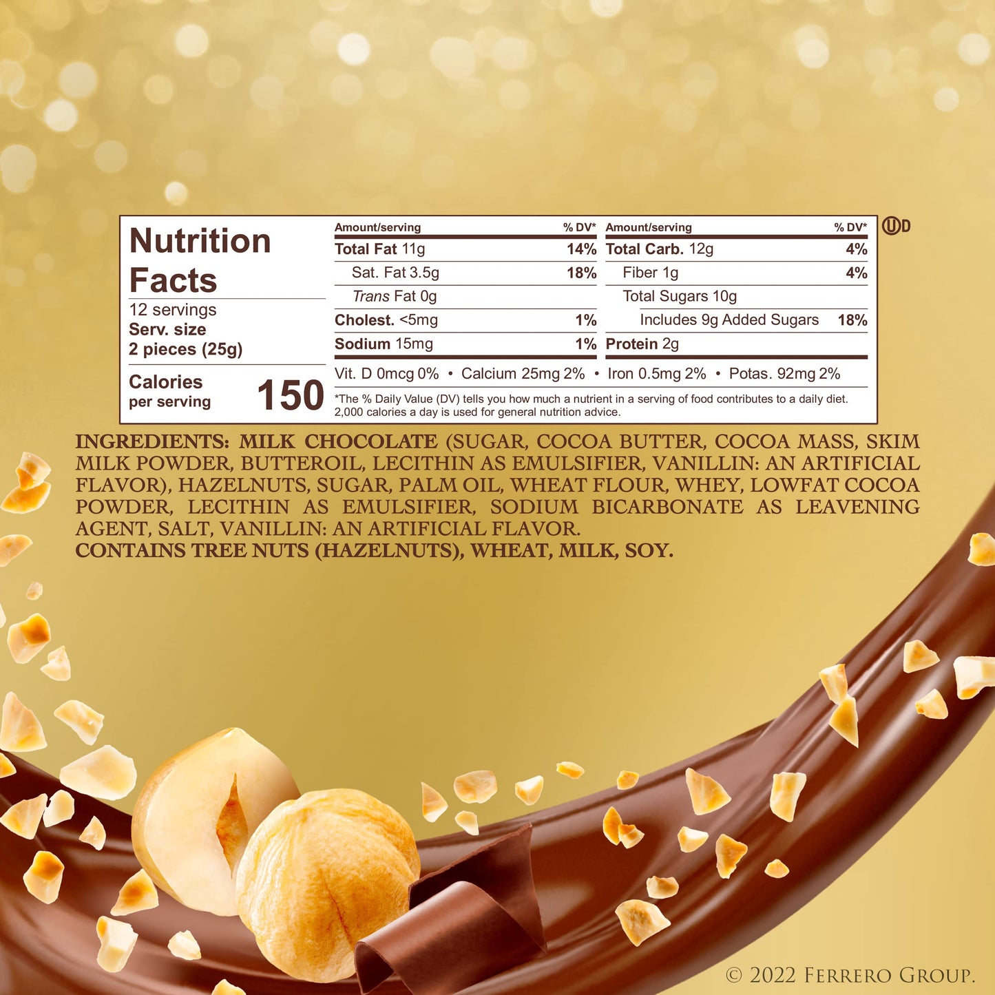 Ferrero Rocher chocolate con leche de avellana fina, 24 unidades, caja de regalo de chocolate y dulces, 10.5 oz