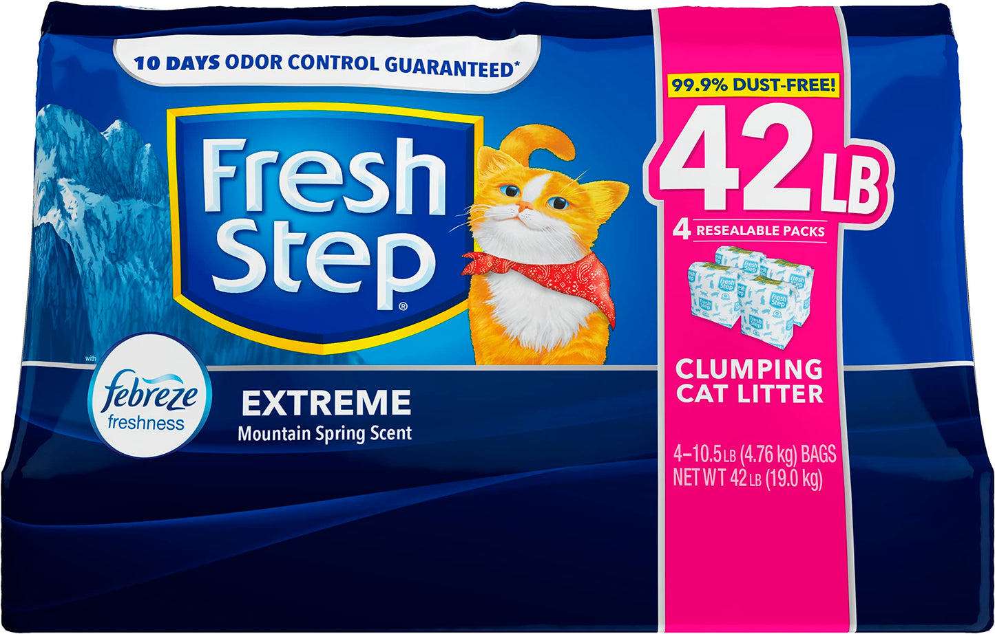 Fresh Step Extreme Scented Litter on el Poder de Febreze. Arena aglutinante para Gatos, Aroma Mountain Spring, 42 Libras (19 kg)
