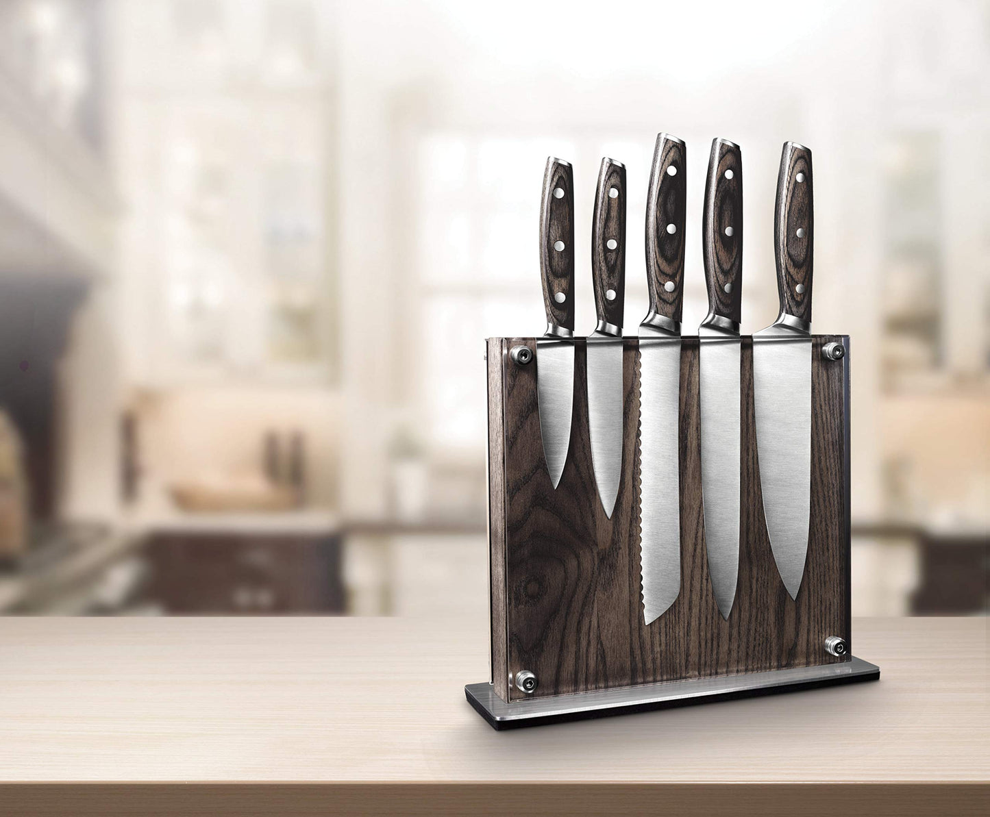 AR+COOK Art & Cook Elite - Cubertería de acero con soporte de madera (6 unidades), Ash/Pakkawood