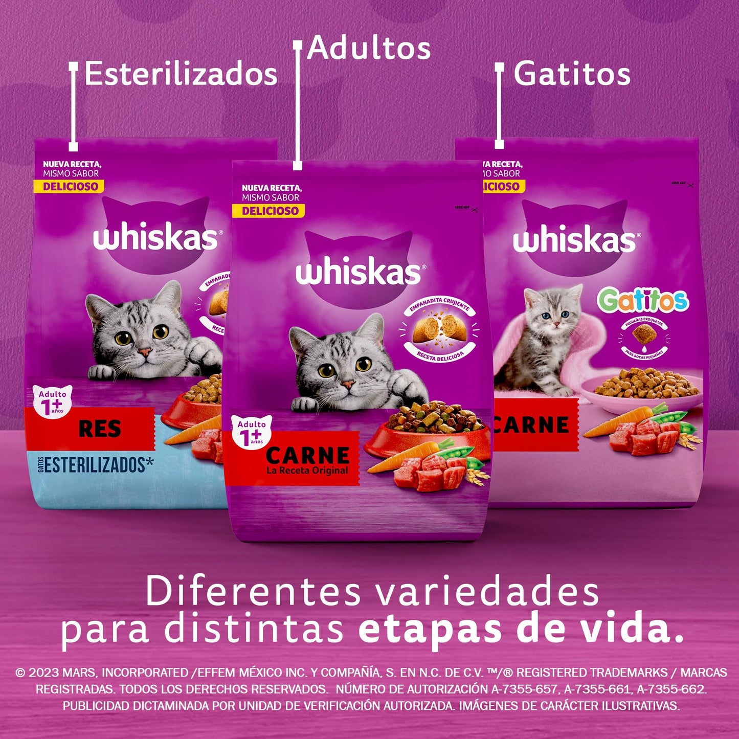 Whiskas Whiskas alimento para Gatos Adultos Sabor Carne Receta Orginal 9Kg Violeta