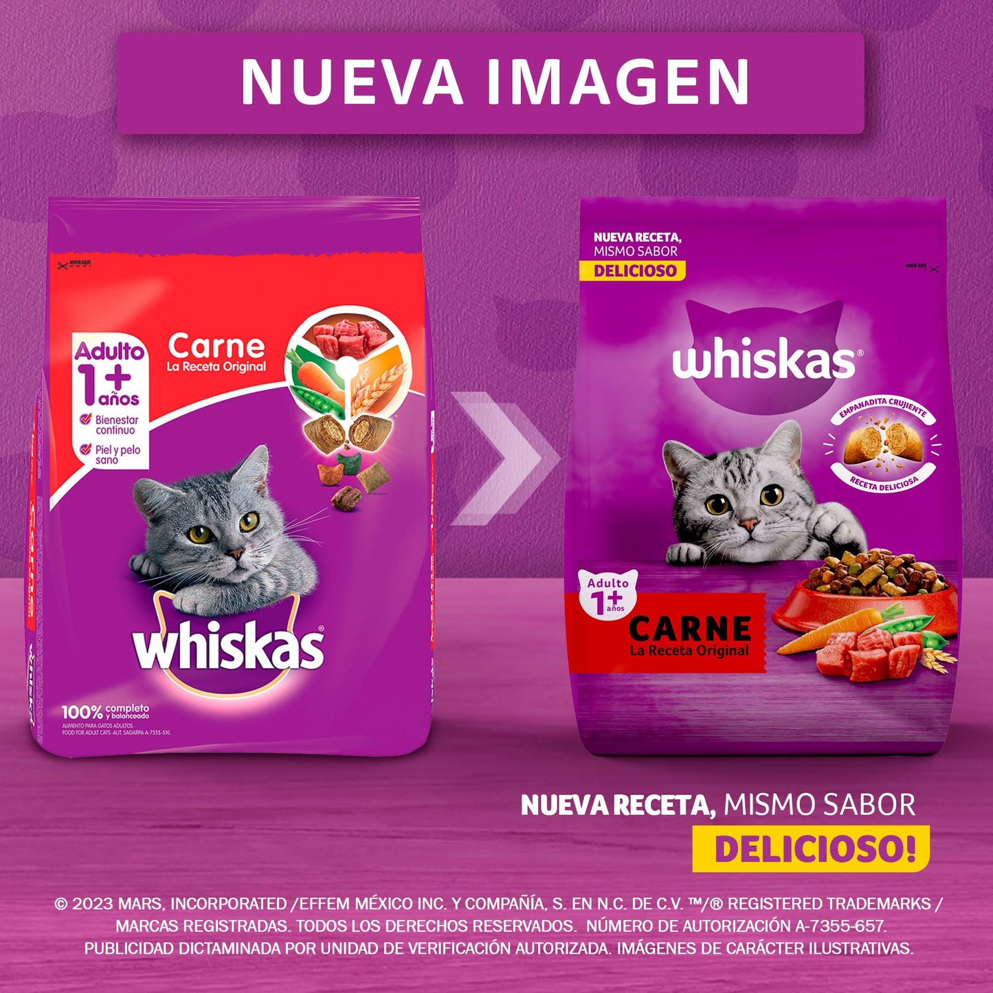 Whiskas Whiskas alimento para Gatos Adultos Sabor Carne Receta Orginal 9Kg Violeta