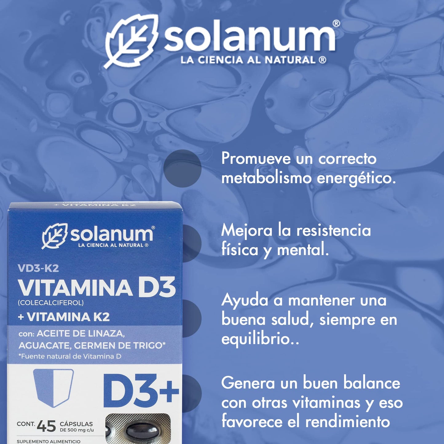 Vitamina D3 + Vitamina K2 45 Cápsulas by Solanum