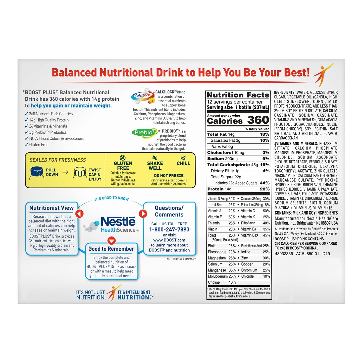 BOOST - Boost Plus Bebida nutricional completa, muy vainilla, botella de 8 onzas (Paquete de 24) 14 gramos de proteína