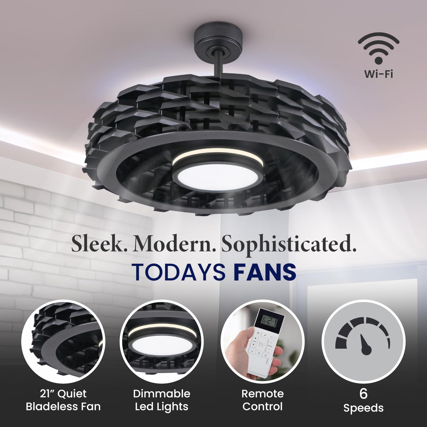 Todays Fans Ventilador de techo sin aspas con luces y mando a distancia, LUMIO - Ventilador de techo con barra descendente de perfil bajo o montaje empotrado con luces para recámara y más, LED