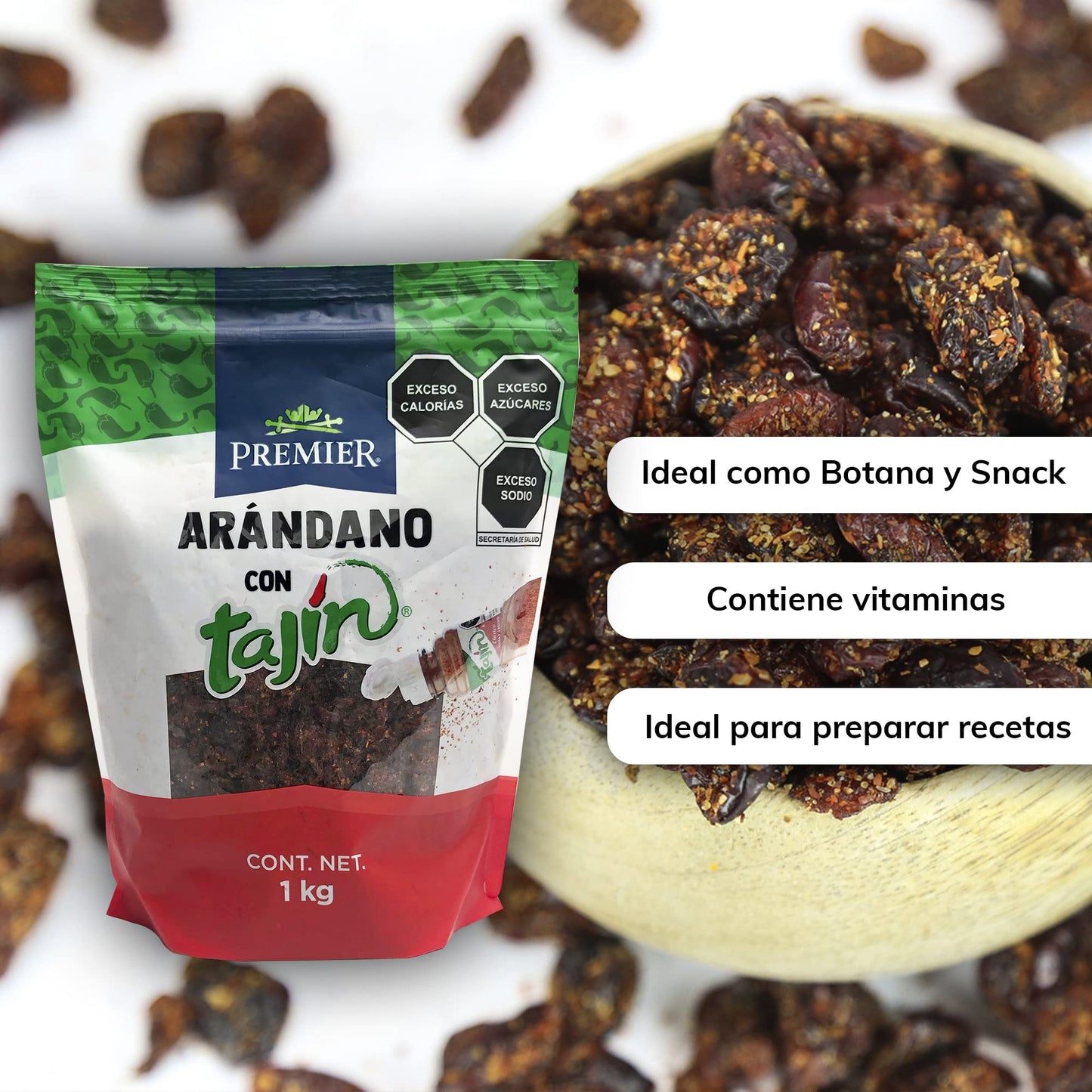 GRUPO PREMIER | Arándano deshidratado | Arandanos Deshidratado – Arandanos Endulzados – 1 kg | Perfecto como Snacks y Botanas | Fuente de Antioxidantes y Vitaminas | Fruta Deshidratada | Bolsa Resellable – Mantiene la Frescura