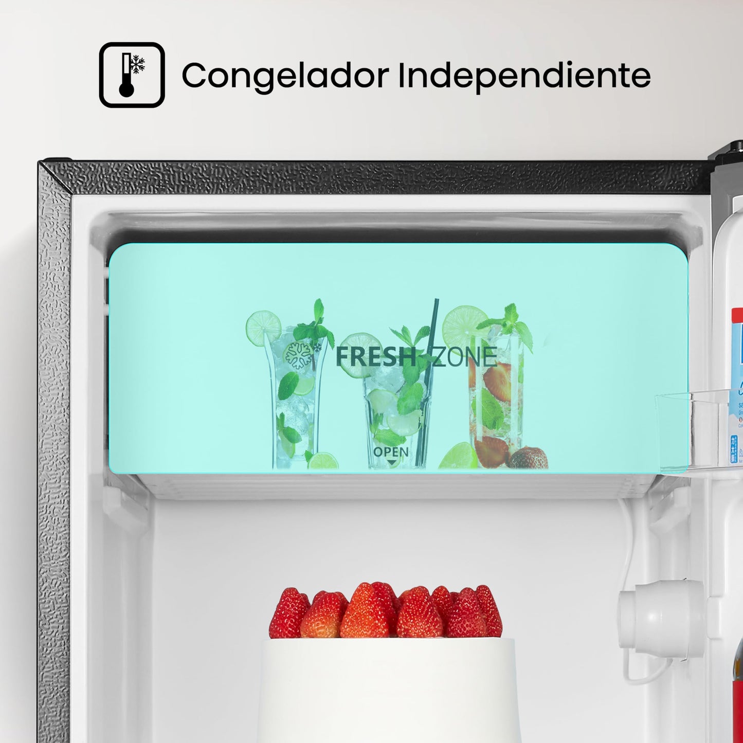 Hisense RR33D6AGX1- Frigobar,3.3 pies cúbicos,Termostato ajustable,Congelador independiente,Estantes para botellas de 2 litros,48x45x84cm(AnchoxLargoxAlto),Gris