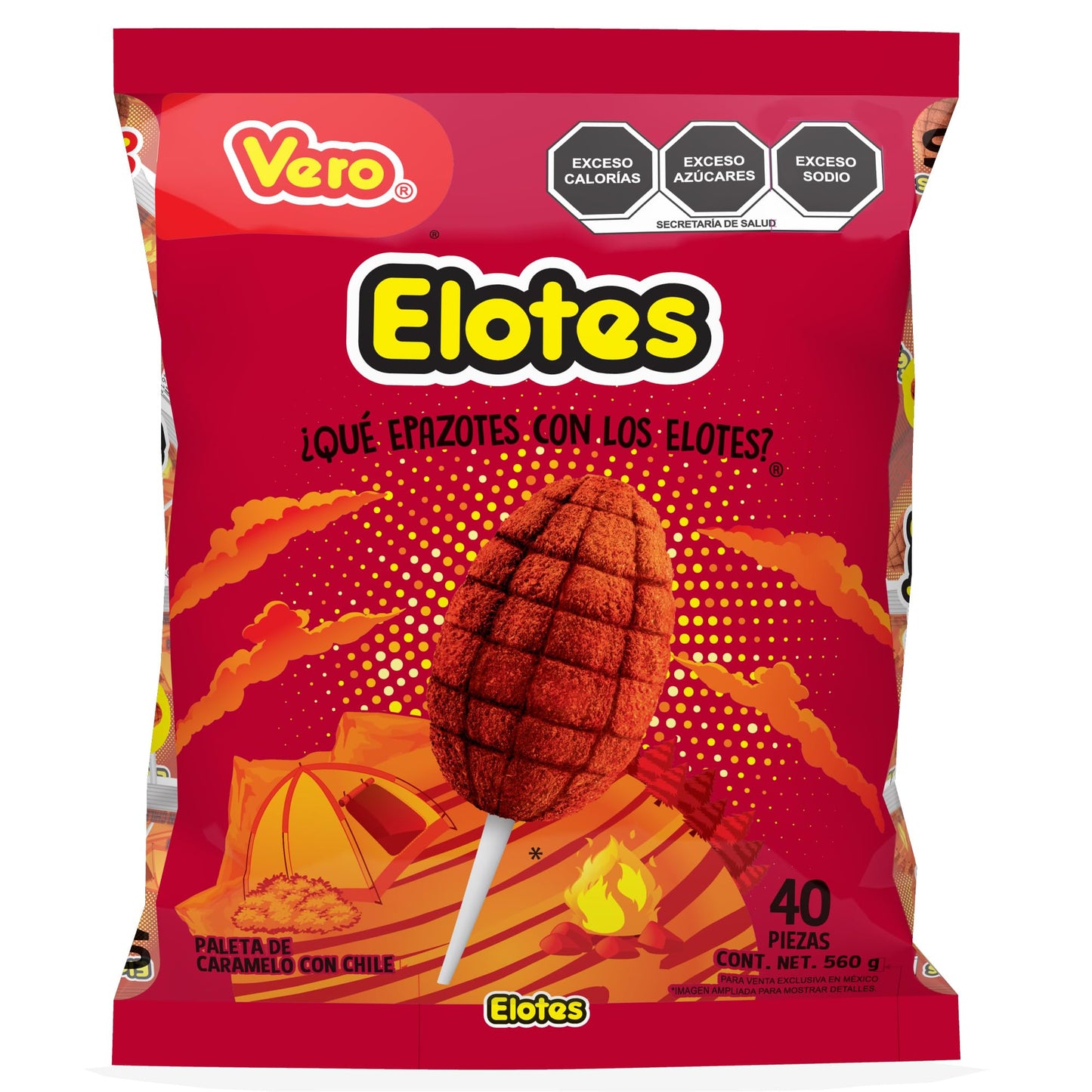 Ver - Paletas De Caramelo Con Chile. ELOTES. Vero. 40 Piezas.