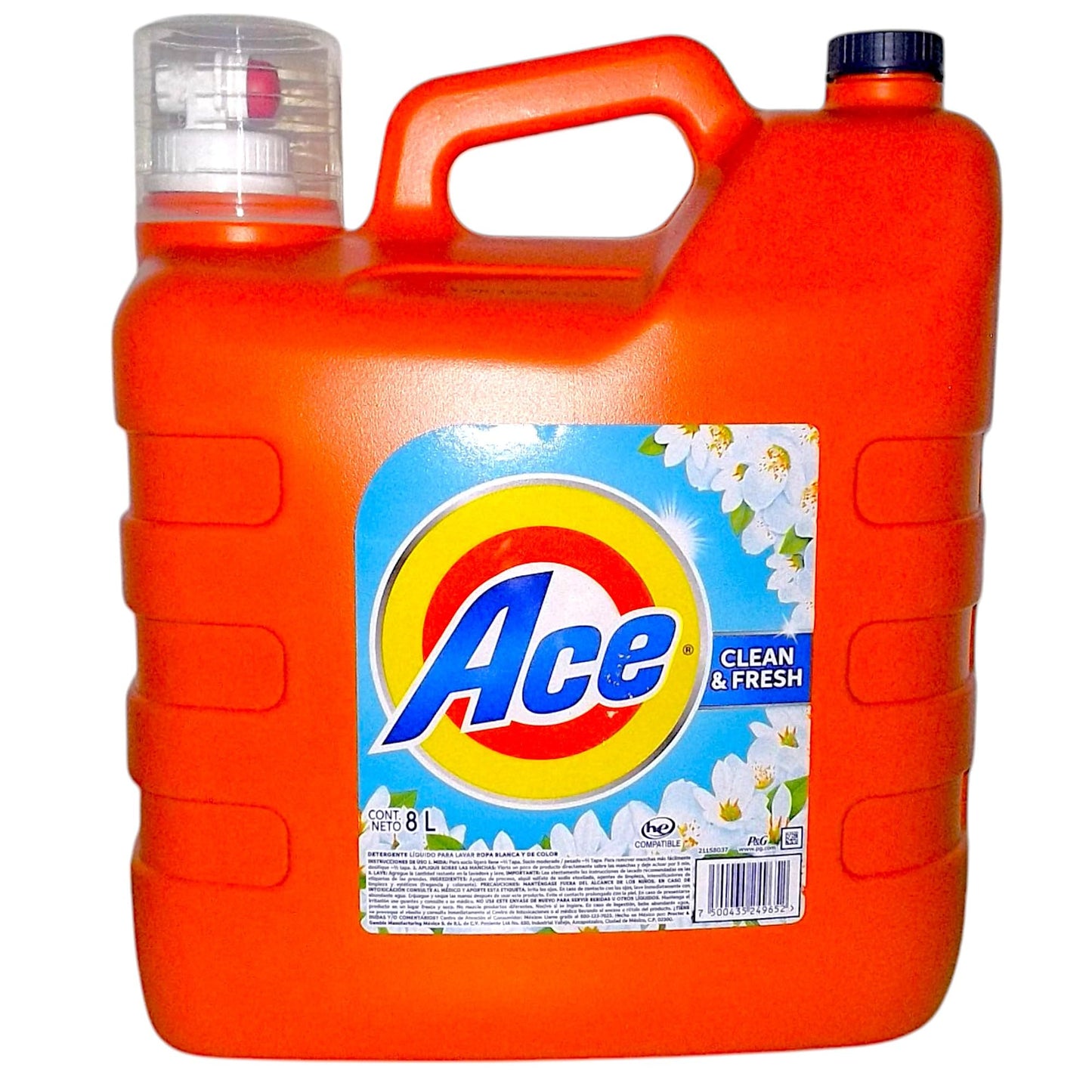 Ace - Clean & Fresh Detergente Liquido para Lavar Ropa, Blanca y de Color, 130 Cargas, Frescura Irresistible, Limpieza Increible