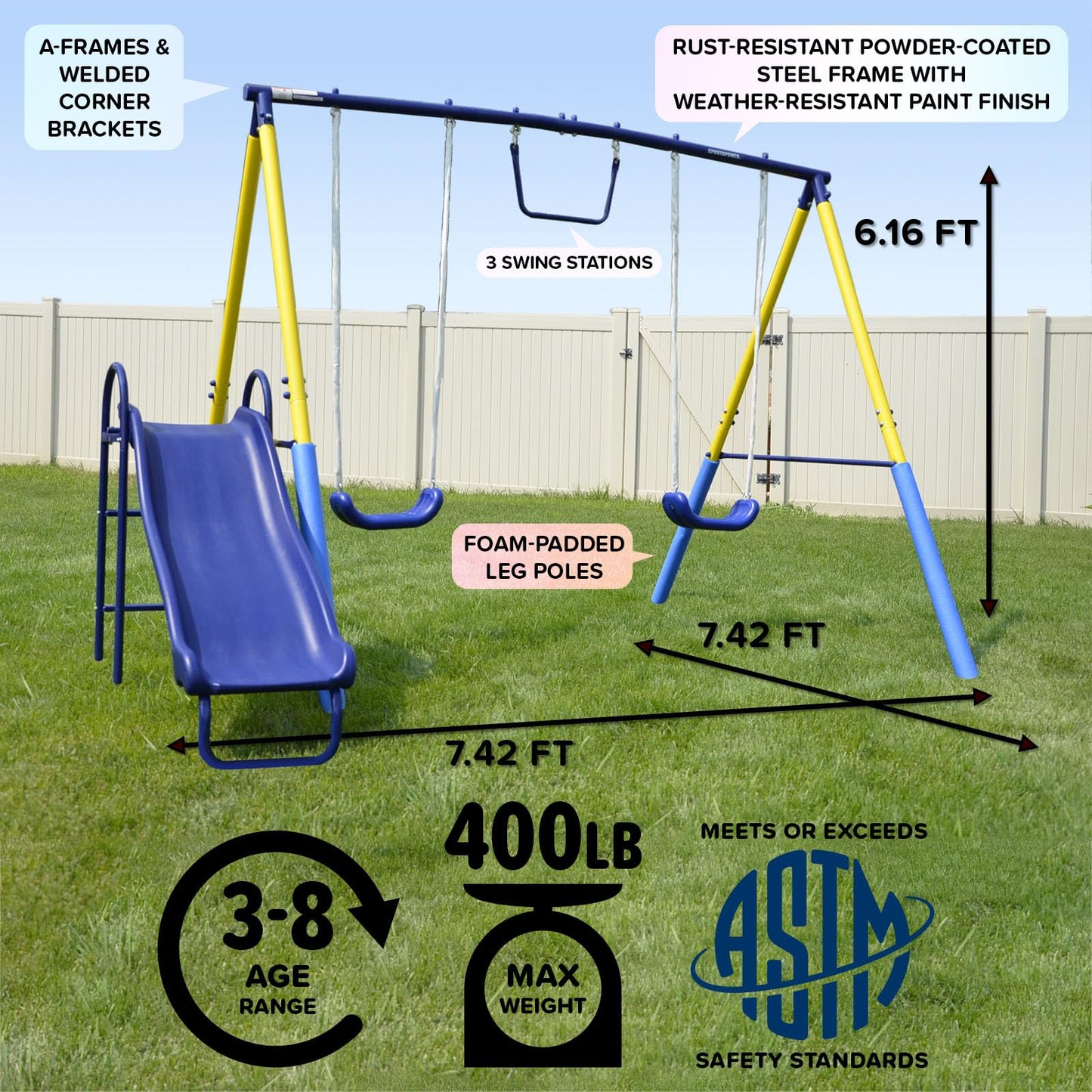 Sportspower My First Metal Swing, My First Metal, Azul, Amarillo, 65.00 x 89.50 x 74.00 Inches