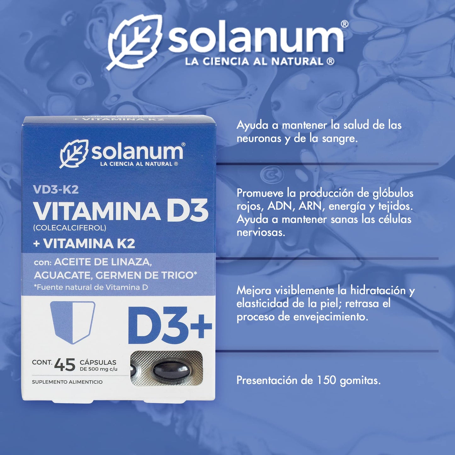 Vitamina D3 + Vitamina K2 45 Cápsulas by Solanum
