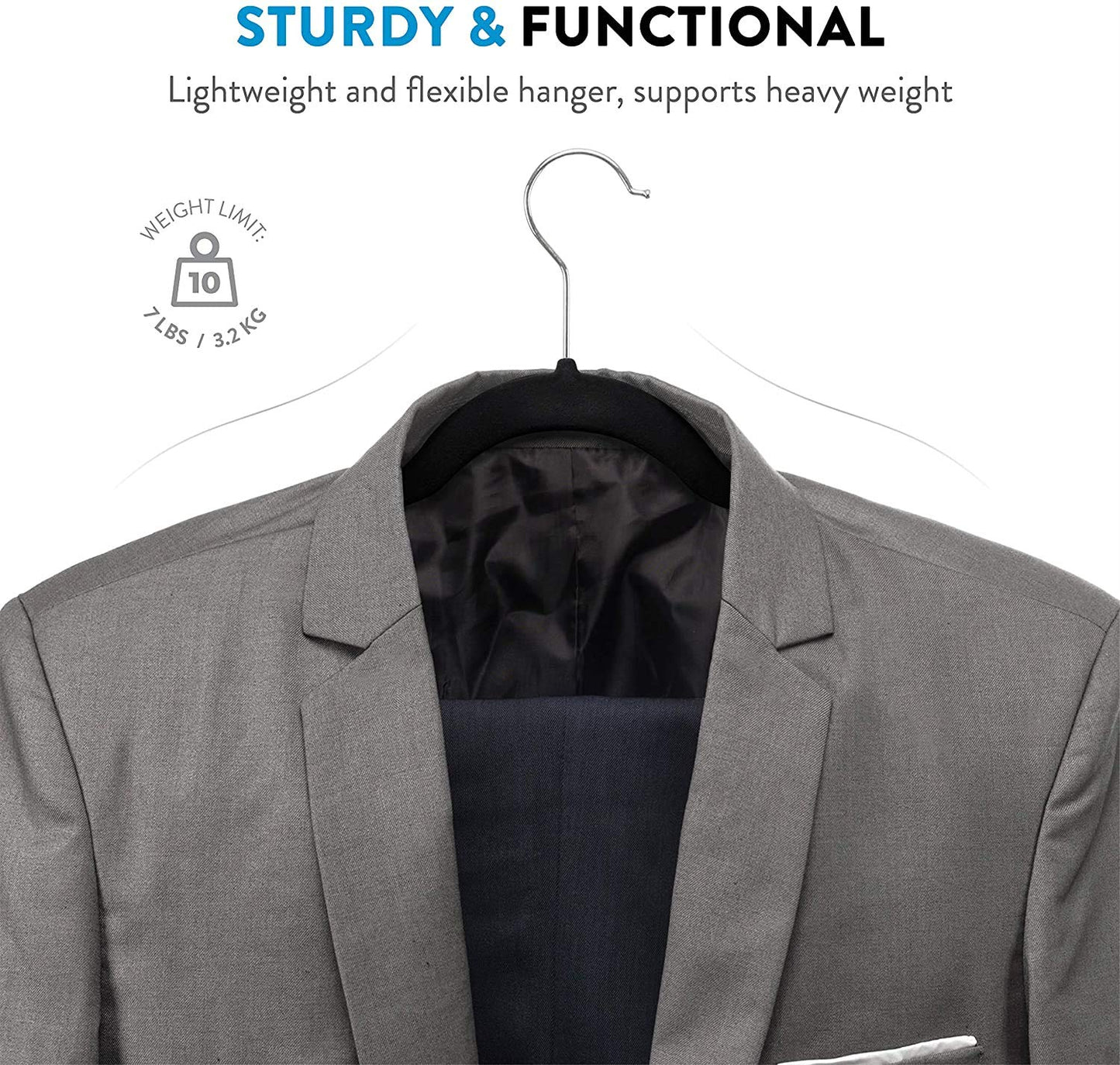 Ganchos - Ganchos para Ropa de Terciopelo50 Unidades Caja Color Negro Perchas de Ropa Calidad Premium Gancho 360 grados Ganchos para Camisas Sacos Chamarras Pantalones Pants y Ropa