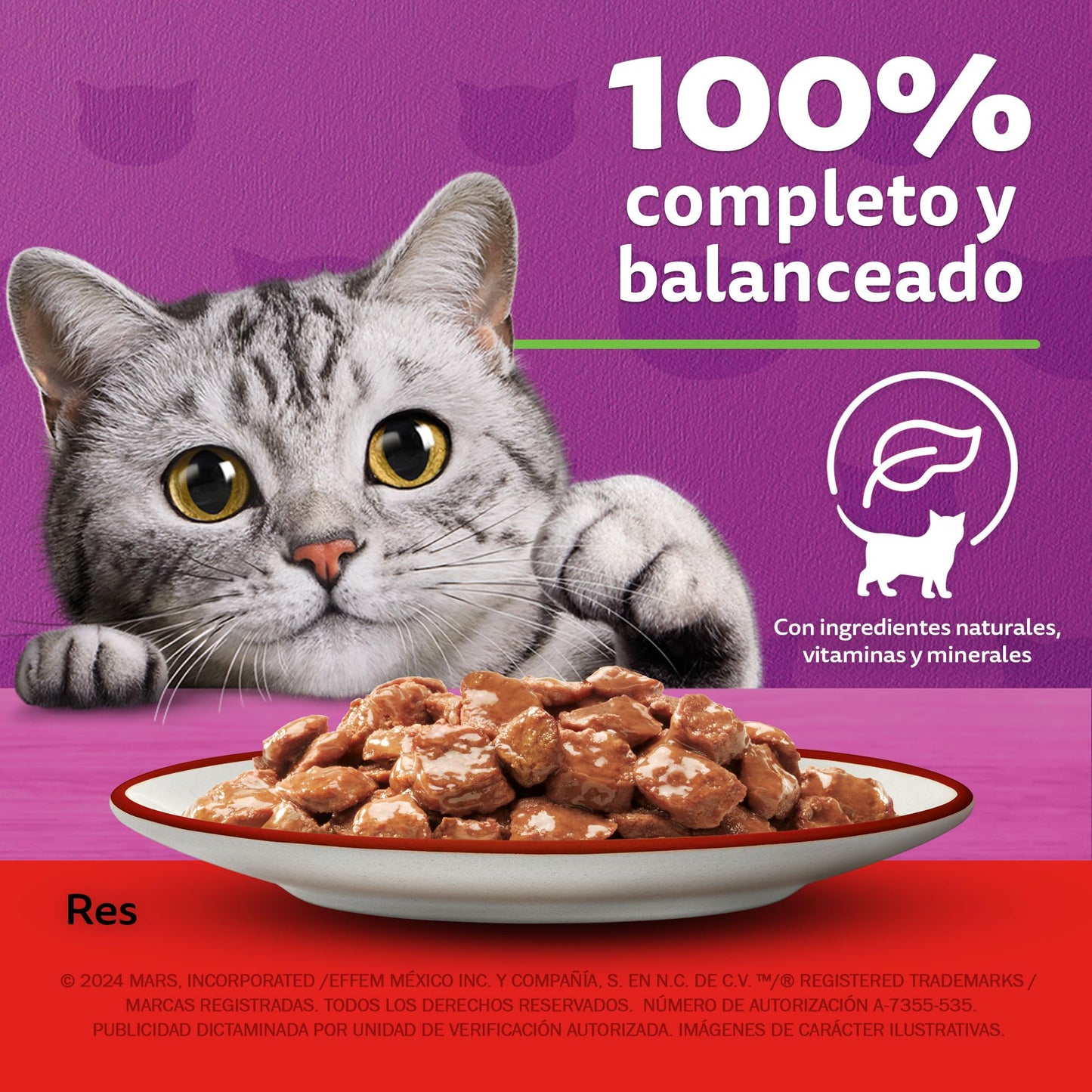 Whiskas Sobres Multisabor para Gatos Adultos Sabor Res, Pescado y Aves 24 Piezas de 85gr