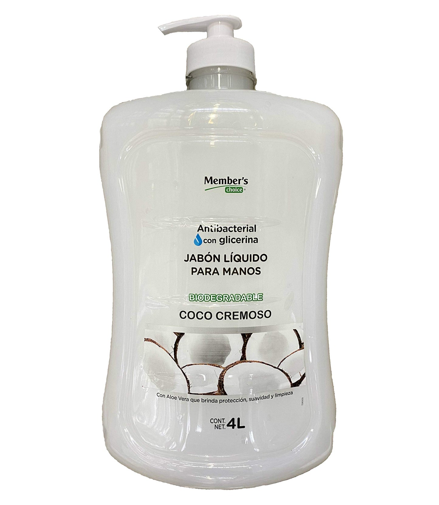 Members Choice - Jabón Antibacterial Líquido Para Manos Con Glicerina Biodegradable Coco Cremoso 4 Litros