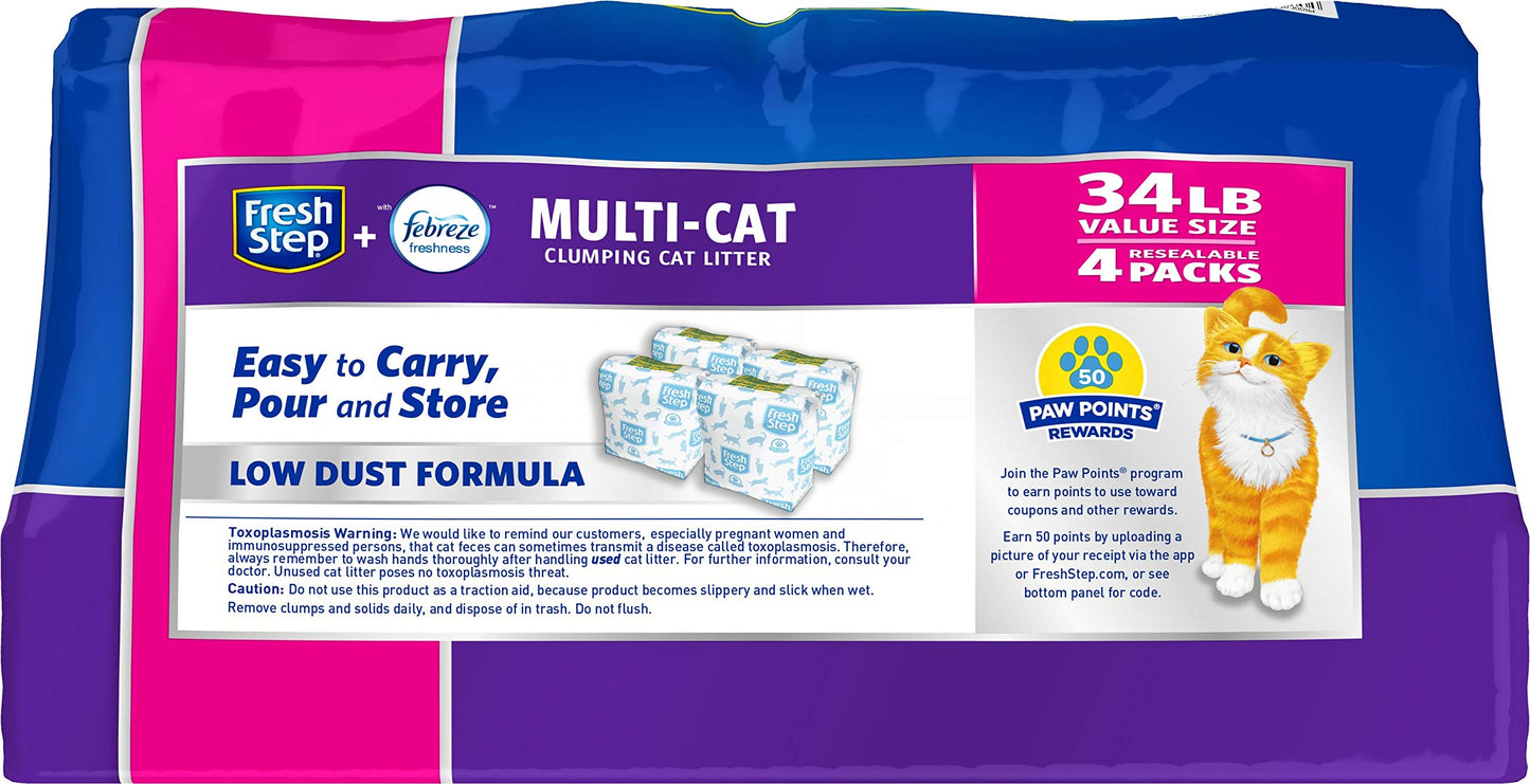 Fresh Step Multi-Cat with Febreze Freshness, Clumping Cat Litter, Scented, 34 Pounds