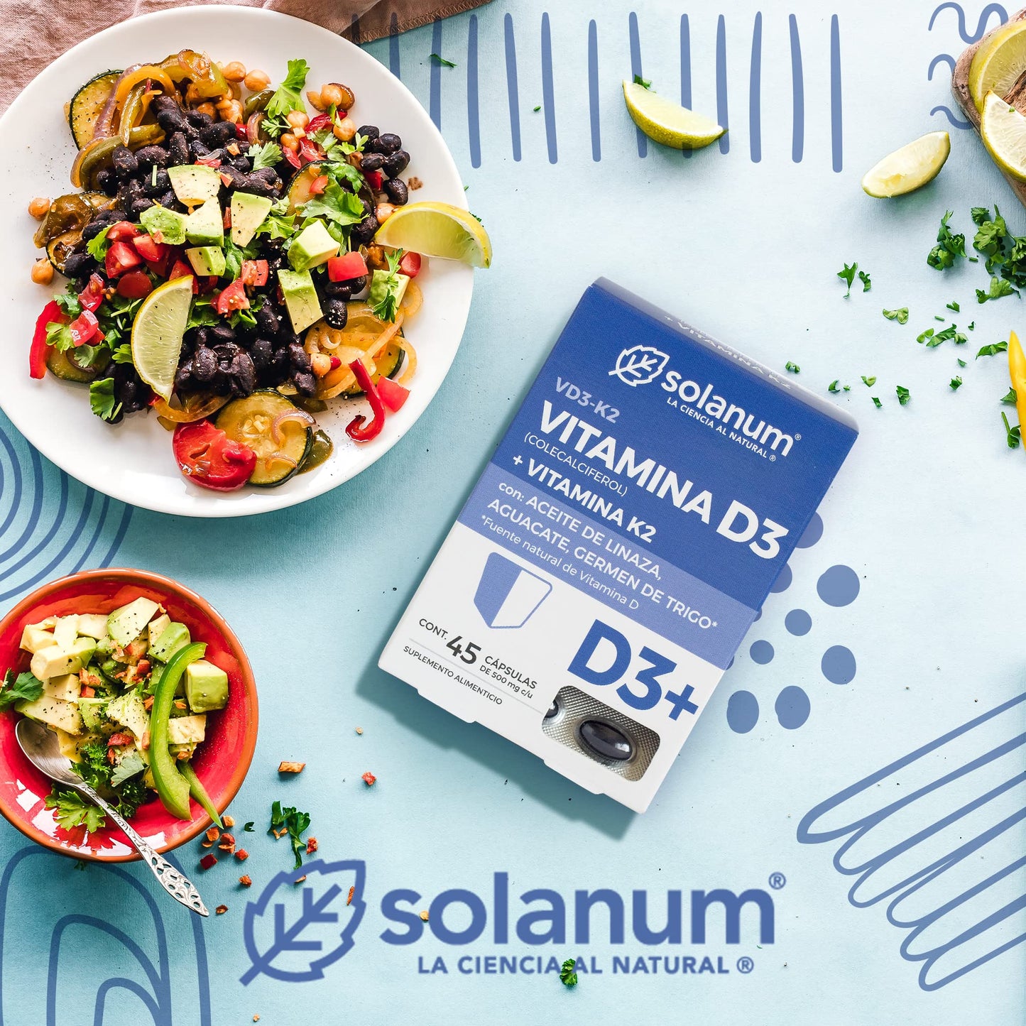 Vitamina D3 + Vitamina K2 45 Cápsulas by Solanum