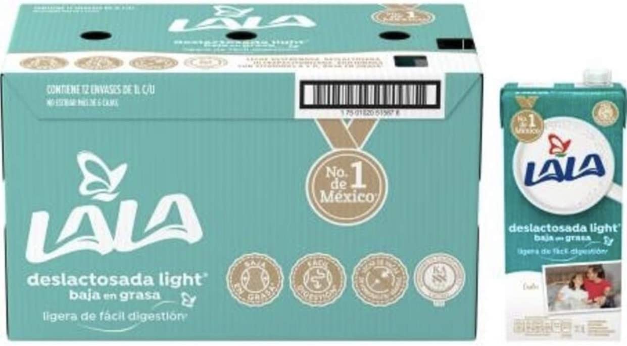 LECHE LALA DESLACTOSADA LIGHT CAJA CON 12 PZAS DE 1 LITRO SALUDABLE REFRESCANTE
