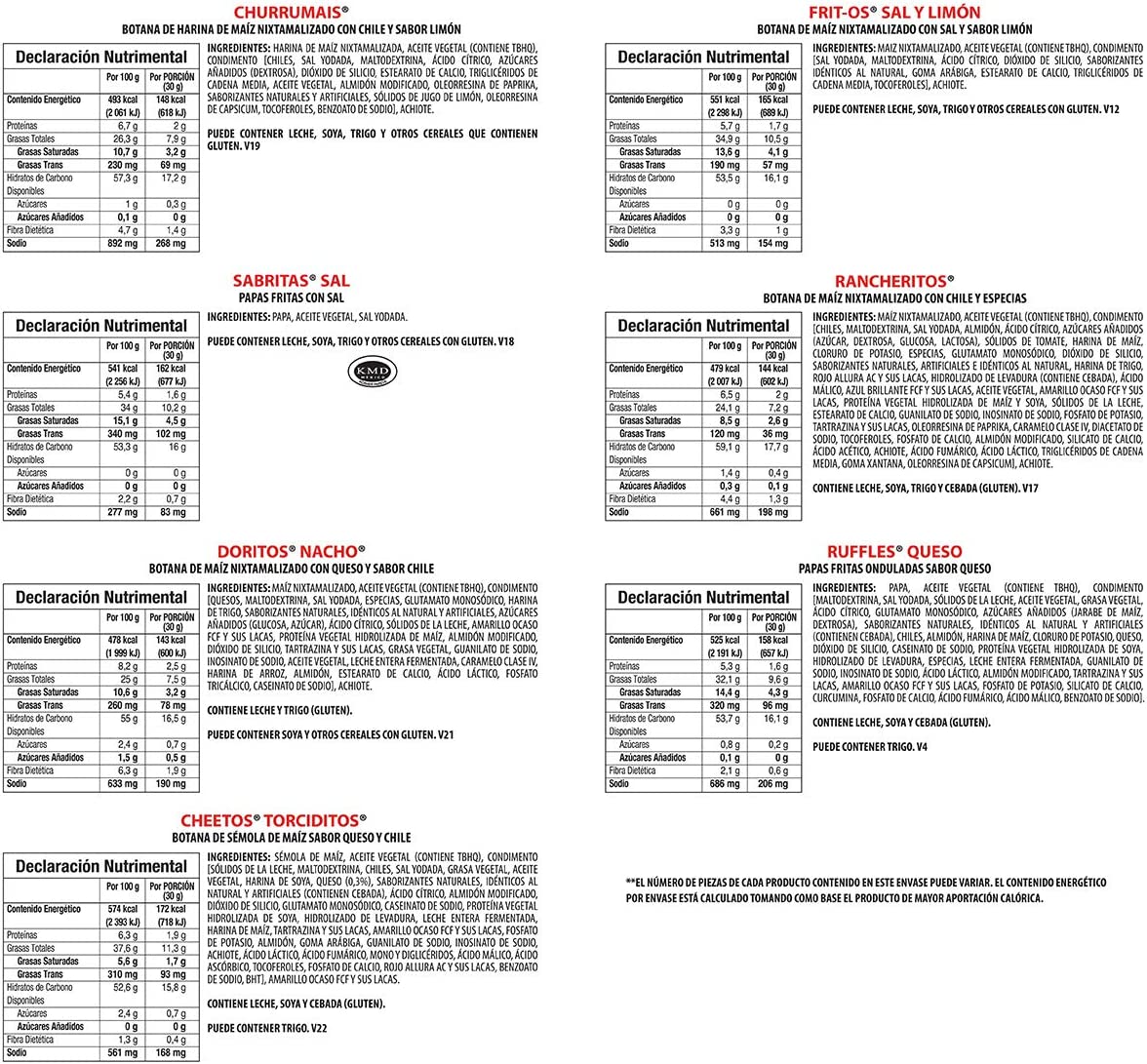 Sabritas – Pack x 55 piezas Botatas Papas Fritas Variedad de Snacks, 2220gr