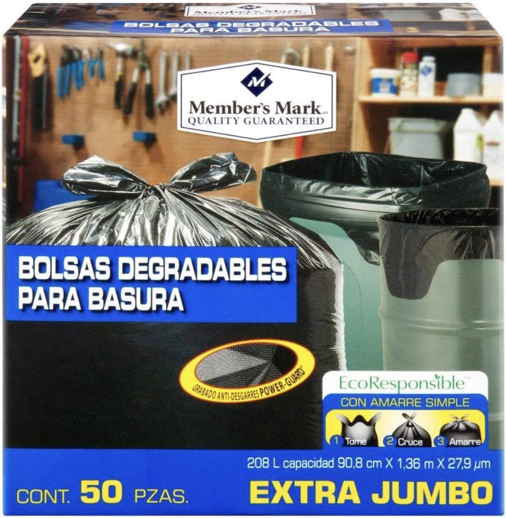 BOLSAS PARA BASURA EXTRA JUMBO MEMBERS MARK CAJA CON 50 PIEZAS LIMPIEZA DESECHABLES RESIDUOS CASA OFIC