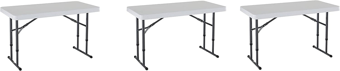 Lifetime 80161 - 4-Foot Comercial Altura Ajustable Mesa Plegable, 3Pack (White Granite), 3