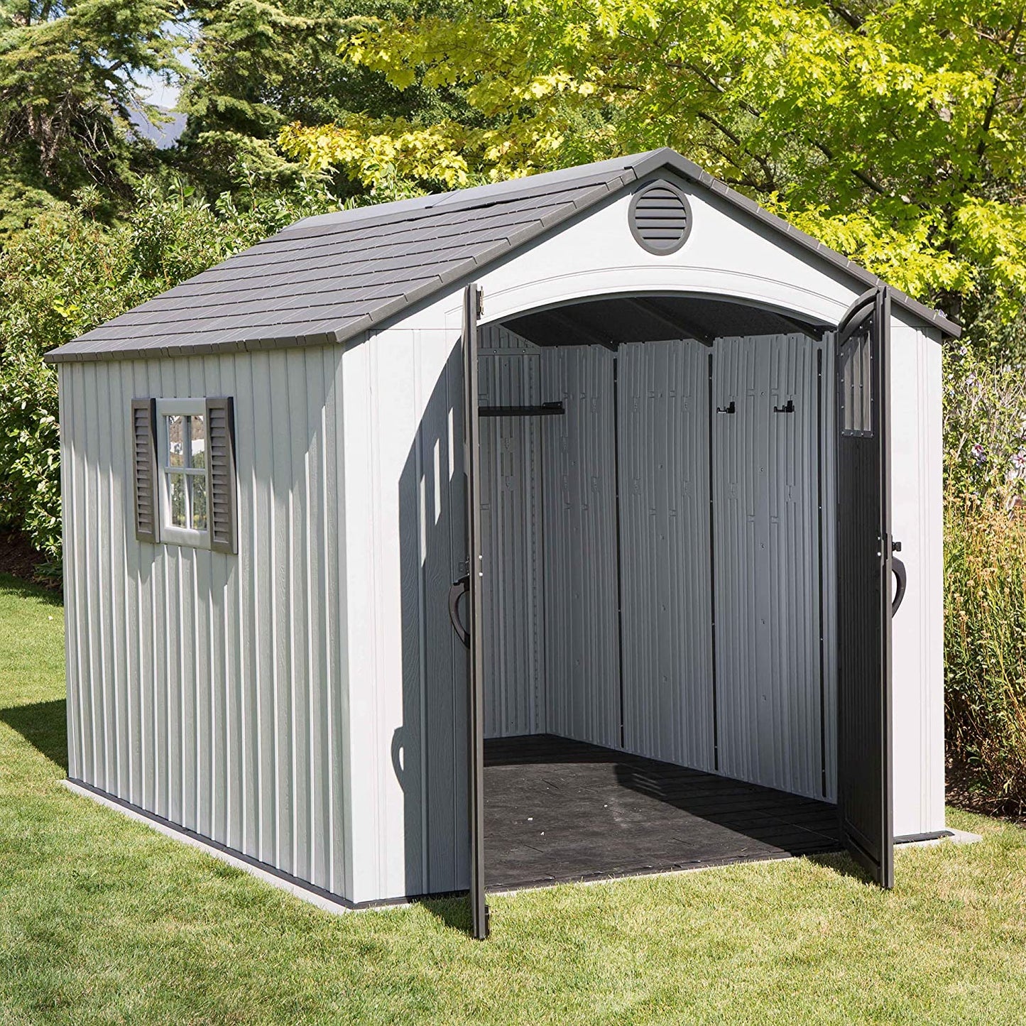 Lifetime 60202 8 x 10 ft Cobertizo de Almacenamiento para Exteriores, Color Gris