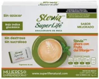 Endulzante Super Life Stevia sin calorías con fruta del monje 500 sobres de 1 g c/u