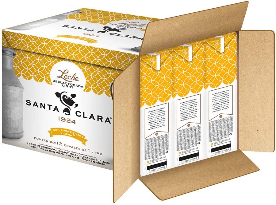 Leche Deslactosada Light , Leche Santa Clara 1 litro, Pack de 12