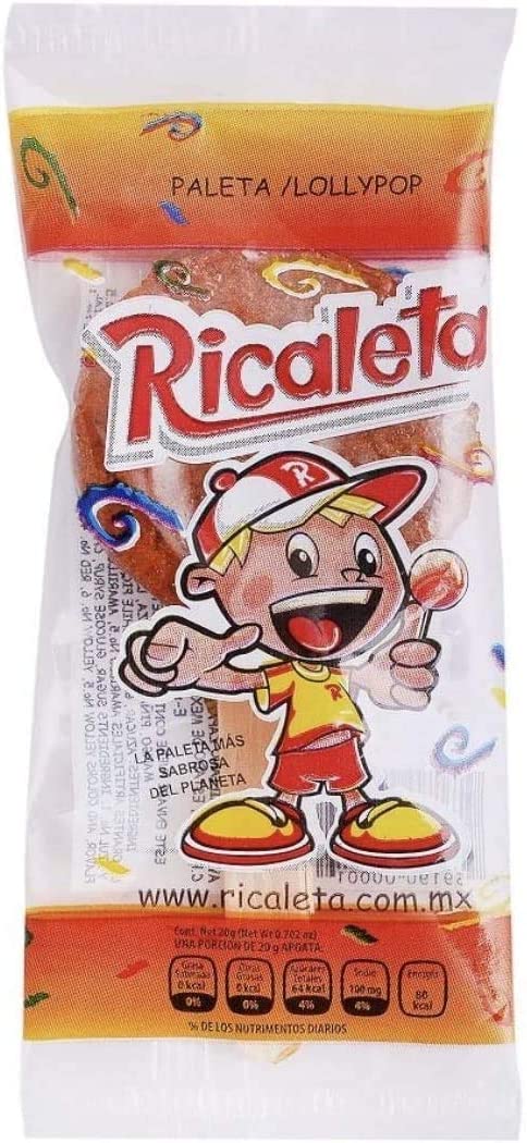 RICALETAS Paleta de Caramelo sabor Tamarindo VITROLERO con 50 Paletas.