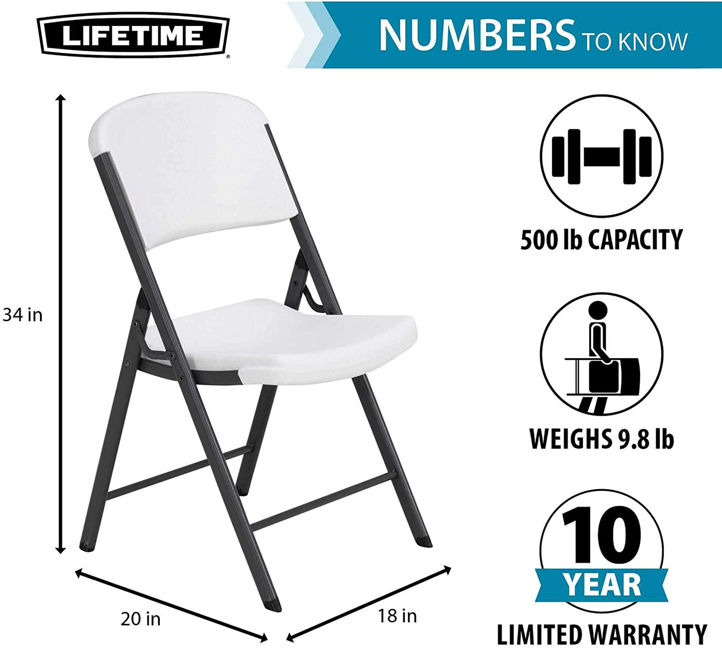 Lifetime 22804 Classic Commercial - Silla Plegable (Granito Blanco, 1 Unidad)