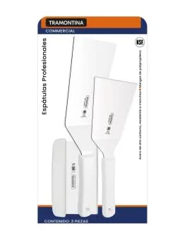 Tramontina - 2 Espátulas + Raspador, Acero Inoxidable, Rectangular, Blanco