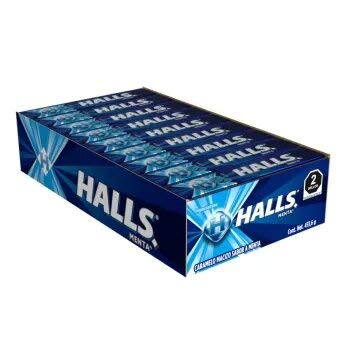 HALLS - Halls sabor menta. 18 paquetes de 25.2 gramos cada uno.
