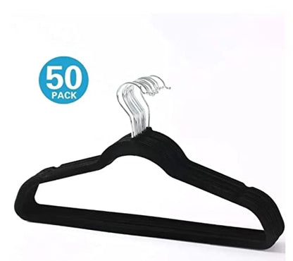 Ganchos - Ganchos para Ropa de Terciopelo, 50 Unidades, Caja, Color Negro, Perchas de Ropa, Calidad Premium