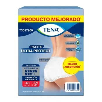 Tena - Ropa Desechable Para Incontinencia. Ropa Interior Para Adulto Tena, Chico/Mediano. 40 Piezas.