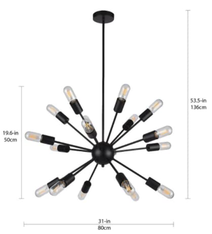 Empire Lighting - Lámpara Colgante LED Sputnik Andrómeda, Empire Lighting (focos incluidos). Lampara de Techo Negra, Moderna de 18 luces LED