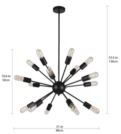 Empire Lighting - Lámpara Colgante LED Sputnik Andrómeda, Empire Lighting (focos incluidos). Lampara de Techo Negra, Moderna de 18 luces LED