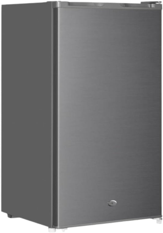 KOOL FACTORY Frigobar 3.2 pies cúbicos, Plata, Puerta Reversible con Cerradura, Con Congelador, 84 cm Altura, Compacto, Dormitorio, Cocina, Oficina, Color Gris, 1 Pieza