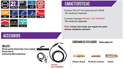 AXT - AXT-SUPERMIG255 SOLDADORA INVERSOR PARA MICROALAMBRE, ELECTRODO Y TIG LIFT (3 EN 1) 250A