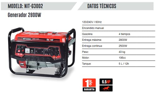 Nitro - GENERADOR 2800Wtts 6,5HP 120-220V/60Hz GASOLINA 4T NITRO NIT-G3002