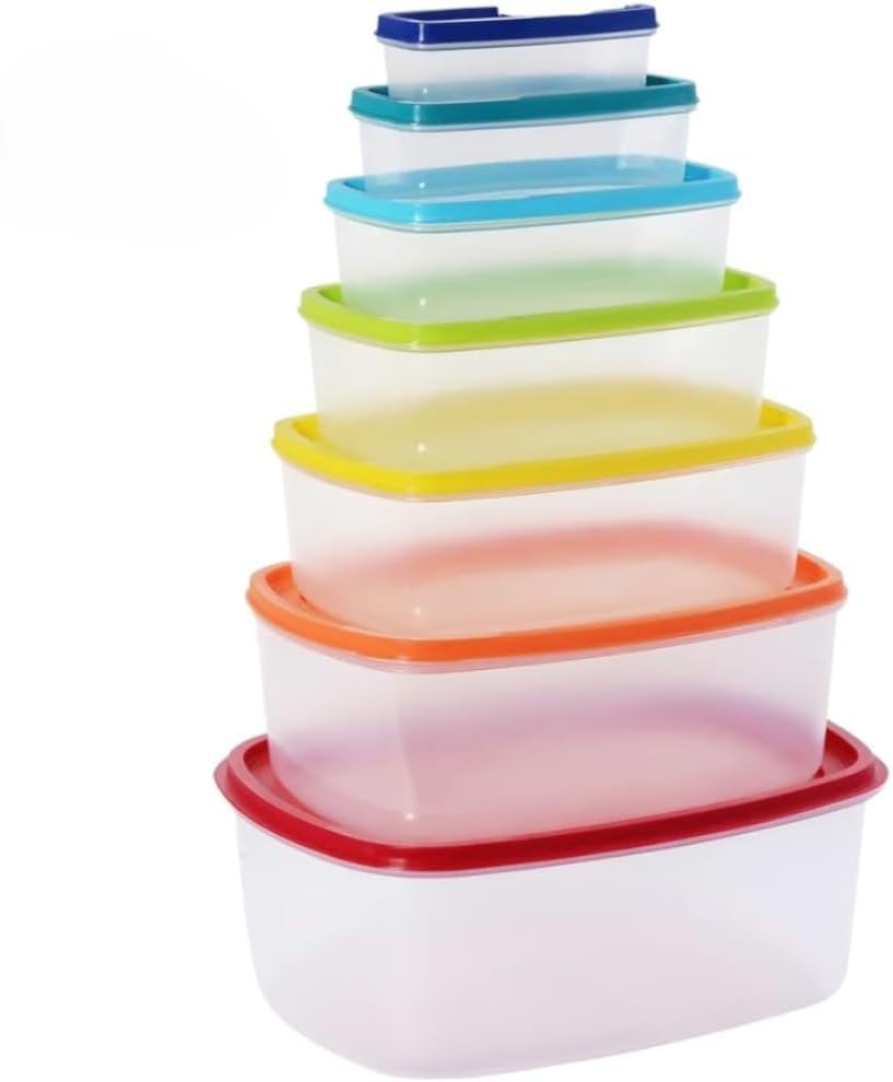 RIVARRO Contenedores para Alimentos, Juego de 14 Recipientes con Tapa, Organización y Almacenamiento de Cocina, Toppers para lunch