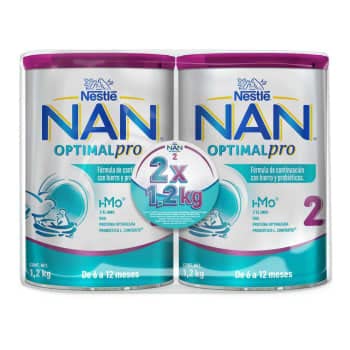 Nestlé Nestle Nan Fórmula Infantil 2 OPTIMAL pro, 1.2 kg, Duo Pack, Rinde 533 onzas