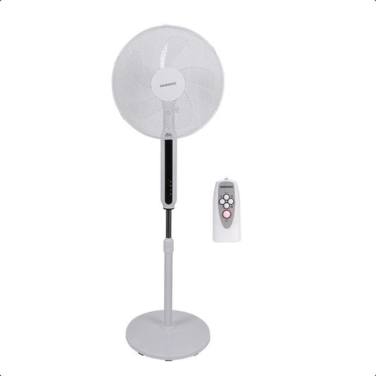 DAEWOO Ventilador 16 pulgadas DI-1692AXK, Control Remoto, 3 velocidades, temporizador 7.5h, altura ajustable, base estable, potencia de 45W